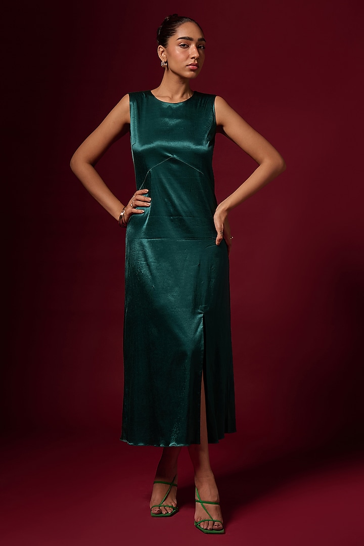 Teal Green Mashru Maxi Dress by Emblaze at Pernia's Pop Up Shop