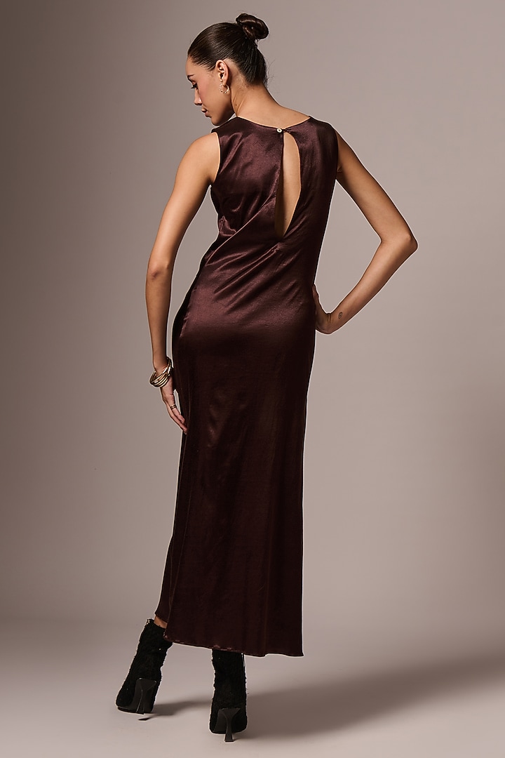 Brown Mashru Draped Maxi Summer Dress by Emblaze at Pernia's Pop Up Shop