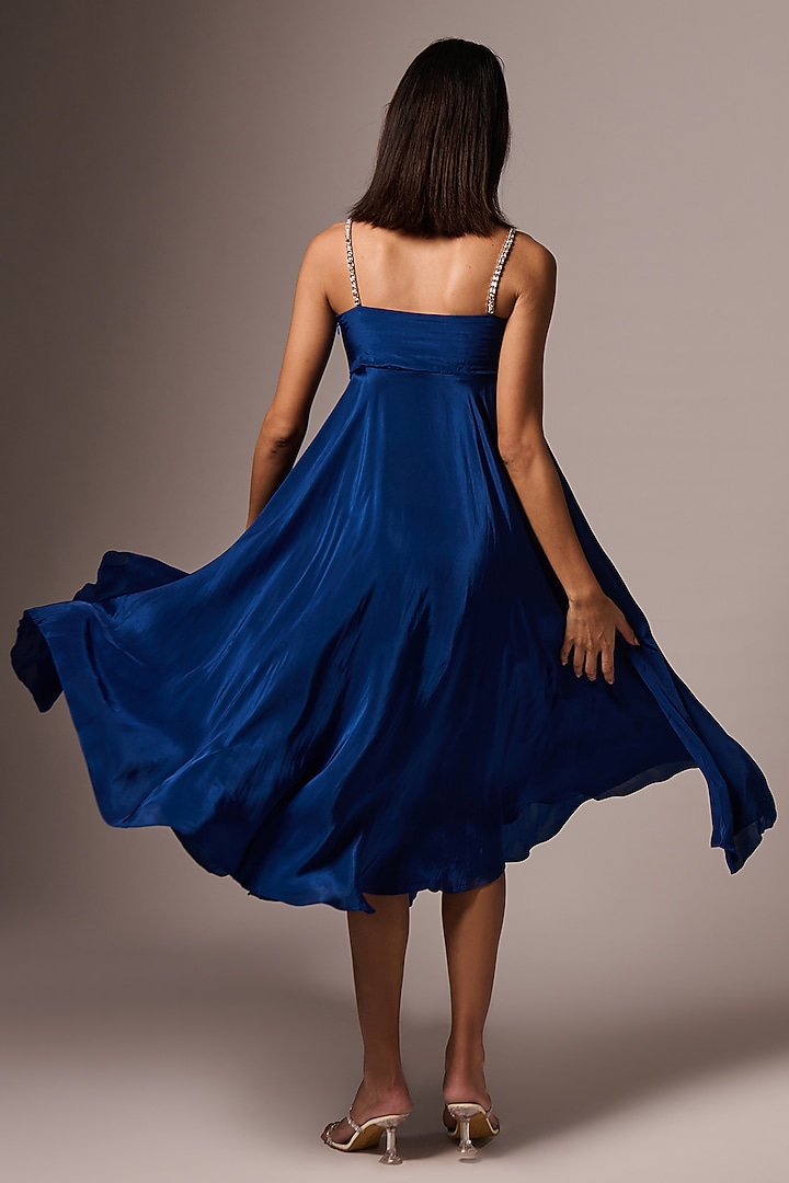 Blue Crepe Embellished Bow Midi Summer Dress by Emblaze at Pernia's Pop Up Shop