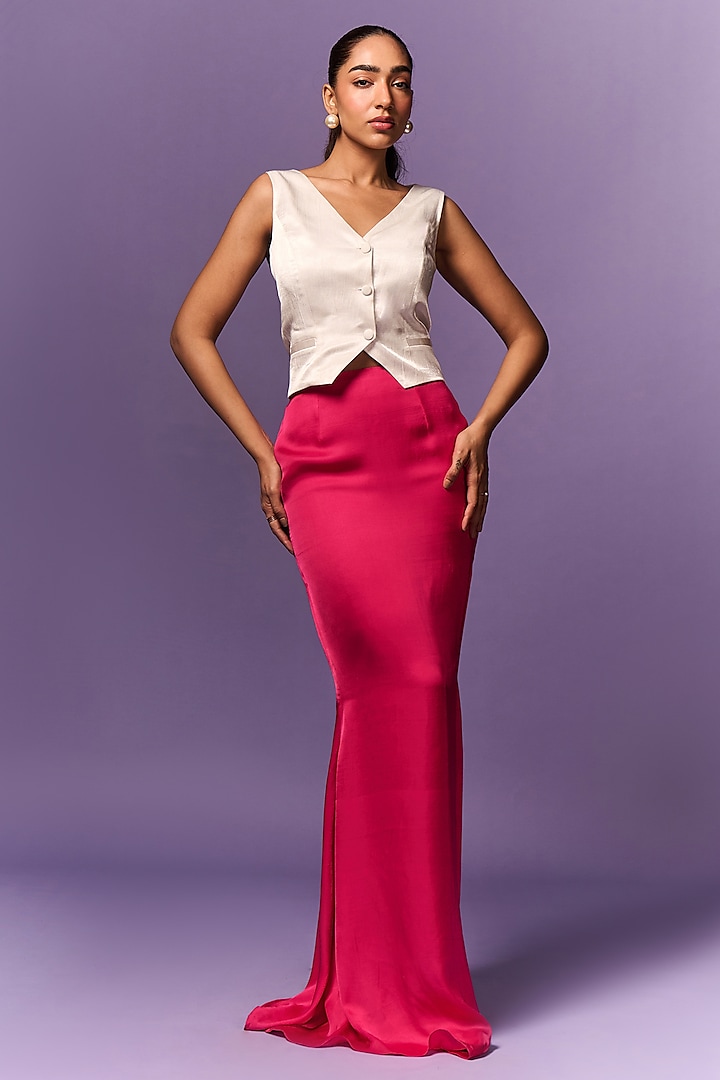 Hot Pink Crepe Skirt Set by Emblaze at Pernia's Pop Up Shop