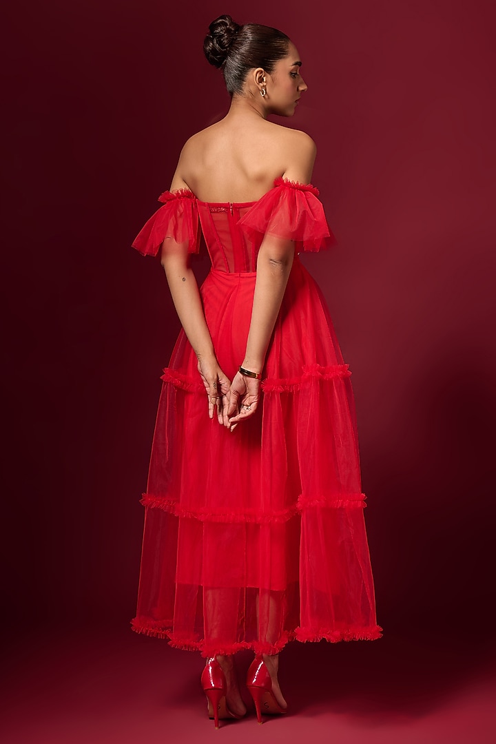 Red Tulle & Net Maxi Summer Dress by Emblaze at Pernia's Pop Up Shop