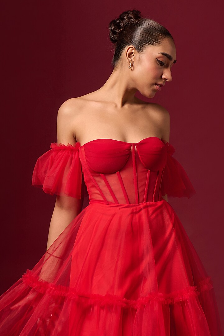 Red Tulle & Net Maxi Summer Dress by Emblaze at Pernia's Pop Up Shop