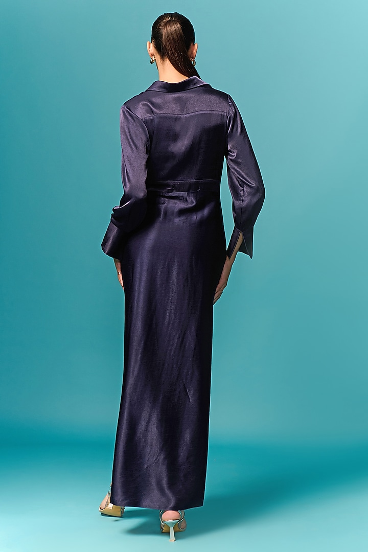 Navy Blue Mashru Draped Maxi Summer Dress by Emblaze at Pernia's Pop Up Shop