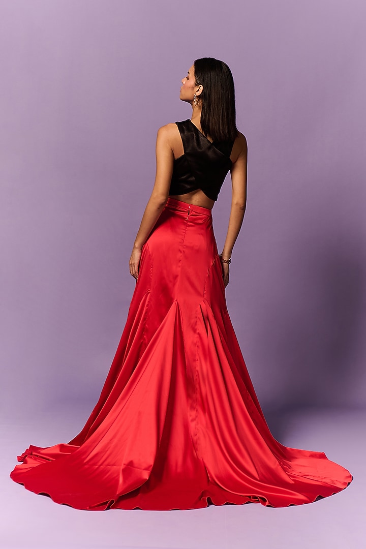 Red Mashru Skirt Set by Emblaze at Pernia's Pop Up Shop