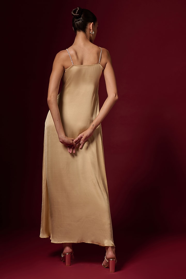 Golden Modal Satin Draped Maxi Summer Dress by Emblaze at Pernia's Pop Up Shop