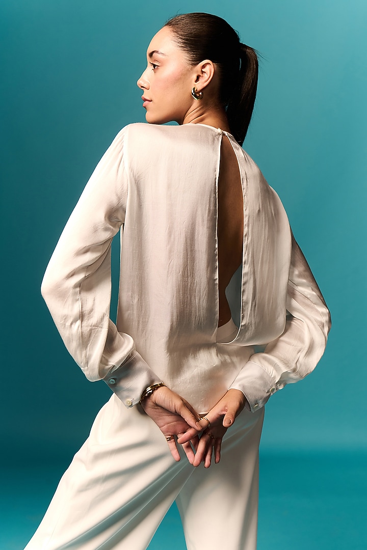 White Modal Satin Embellished Co-Ord Set by Emblaze at Pernia's Pop Up Shop