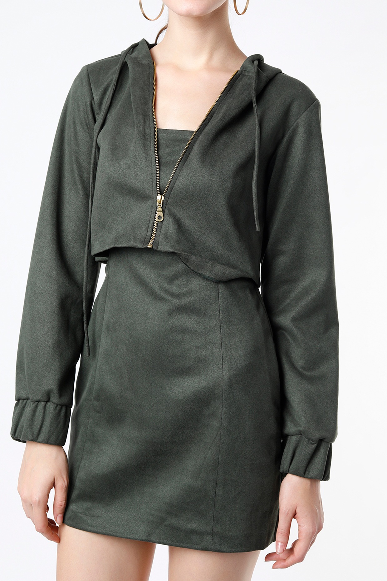 long sleeve green suede dress