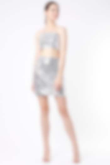 Silver Sequins Mini Skirt Set by Emblaze