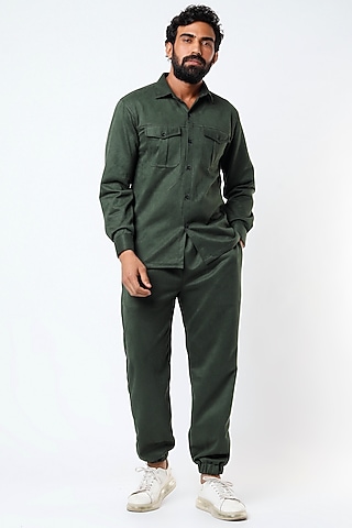 Olive Green Suede Shirt by Emblaze Men