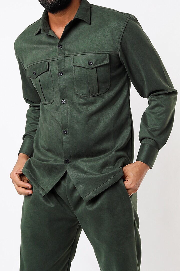 Olive Green Suede Summer Shirt by Emblaze Men at Pernia's Pop Up Shop