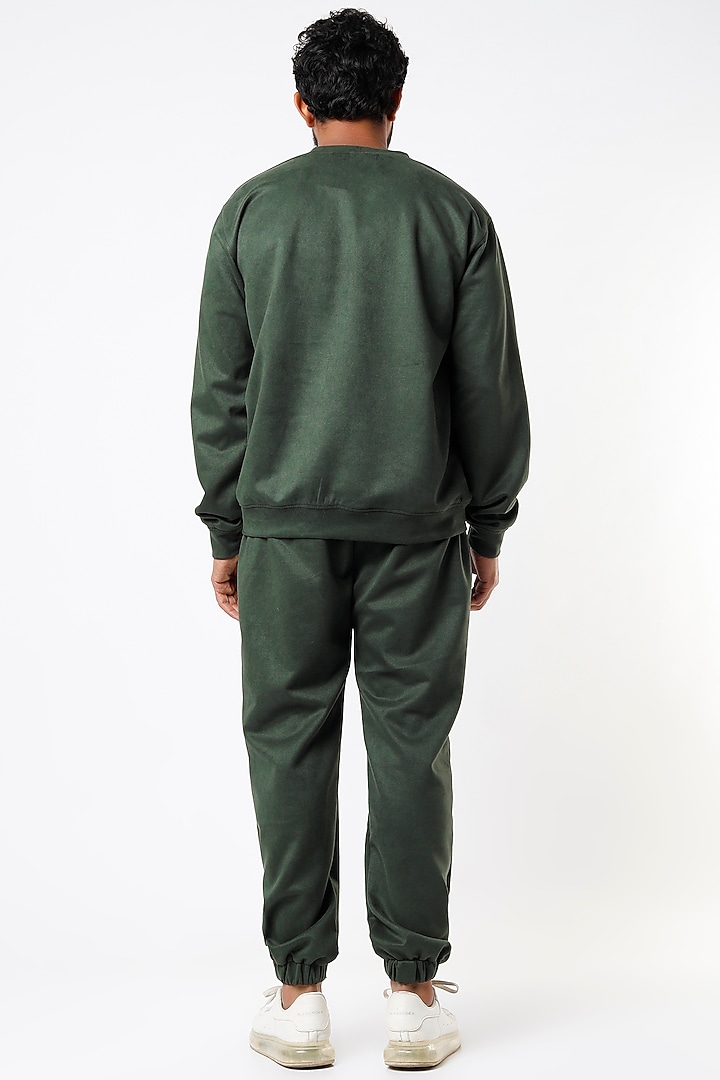 Olive Green Suede Jogger Set by Emblaze Men at Pernia's Pop Up Shop