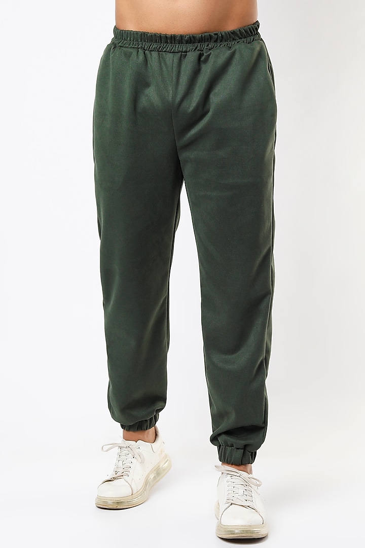 Olive Green Suede Jogger Set by Emblaze Men at Pernia's Pop Up Shop