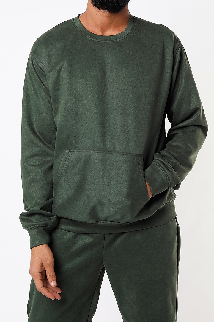 Olive Green Suede Jogger Set by Emblaze Men at Pernia's Pop Up Shop