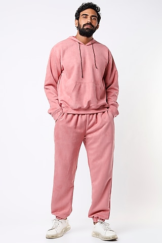 Blush Pink Suede Jogger Set by Emblaze Men