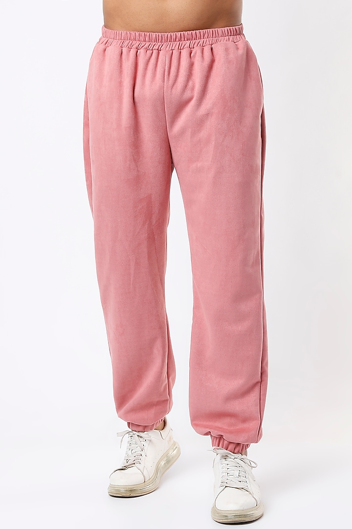 Blush Pink Suede Jogger Set by Emblaze Men at Pernia's Pop Up Shop