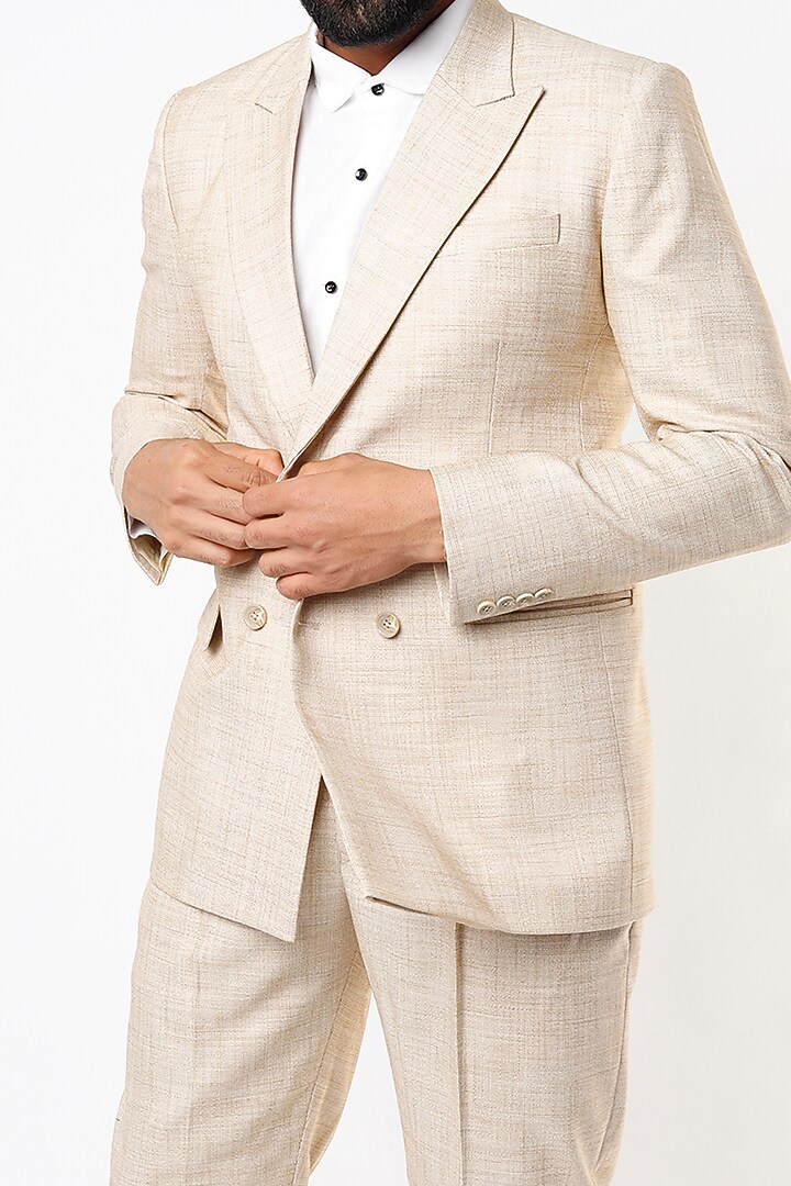 Beige Textured Blazer Set by Emblaze Men at Pernia's Pop Up Shop