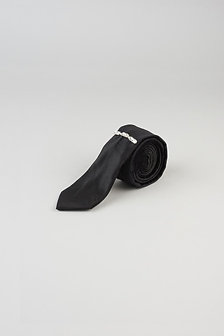 Black Embellished Tie by Emblaze Men