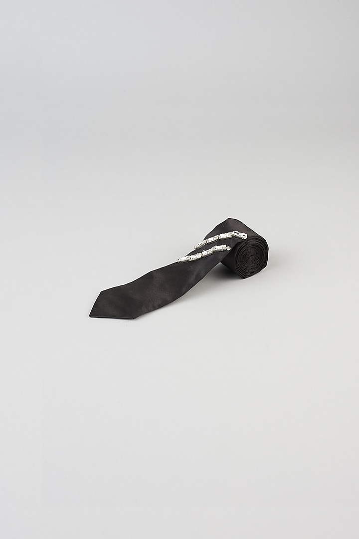 Black Velvet Embellished Tie by Emblaze Men