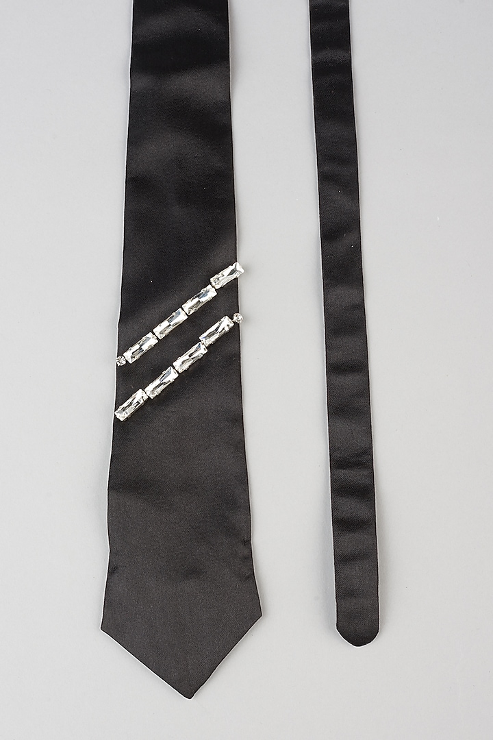Black Velvet Embellished Tie by Emblaze Men at Pernia's Pop Up Shop