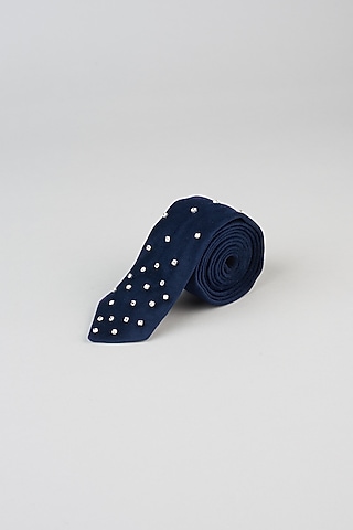 Navy Blue Embellished Tie by Emblaze Men