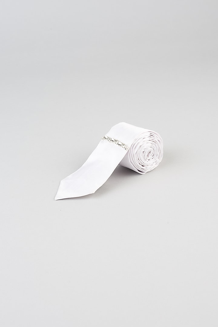 White Satin Embellished Tie by Emblaze Men