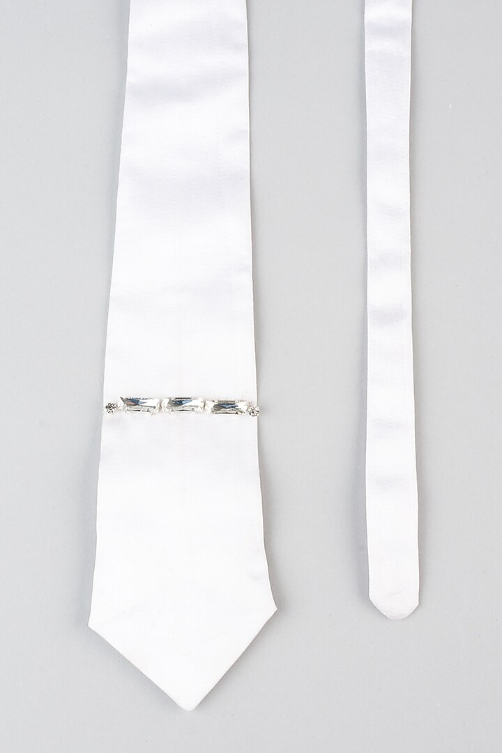 White Satin Embellished Tie by Emblaze Men at Pernia's Pop Up Shop