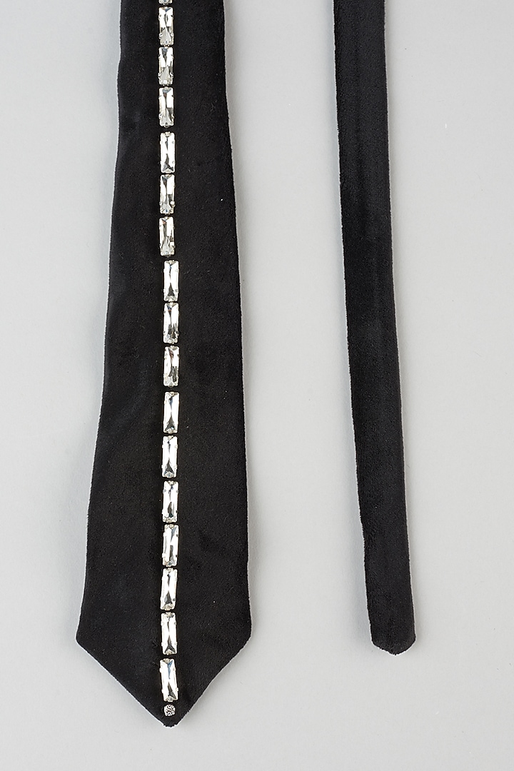 Black Embellished Tie In Velvet by Emblaze Men at Pernia's Pop Up Shop