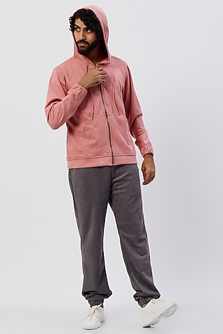Blush Pink Suede Hoodie by Emblaze Men