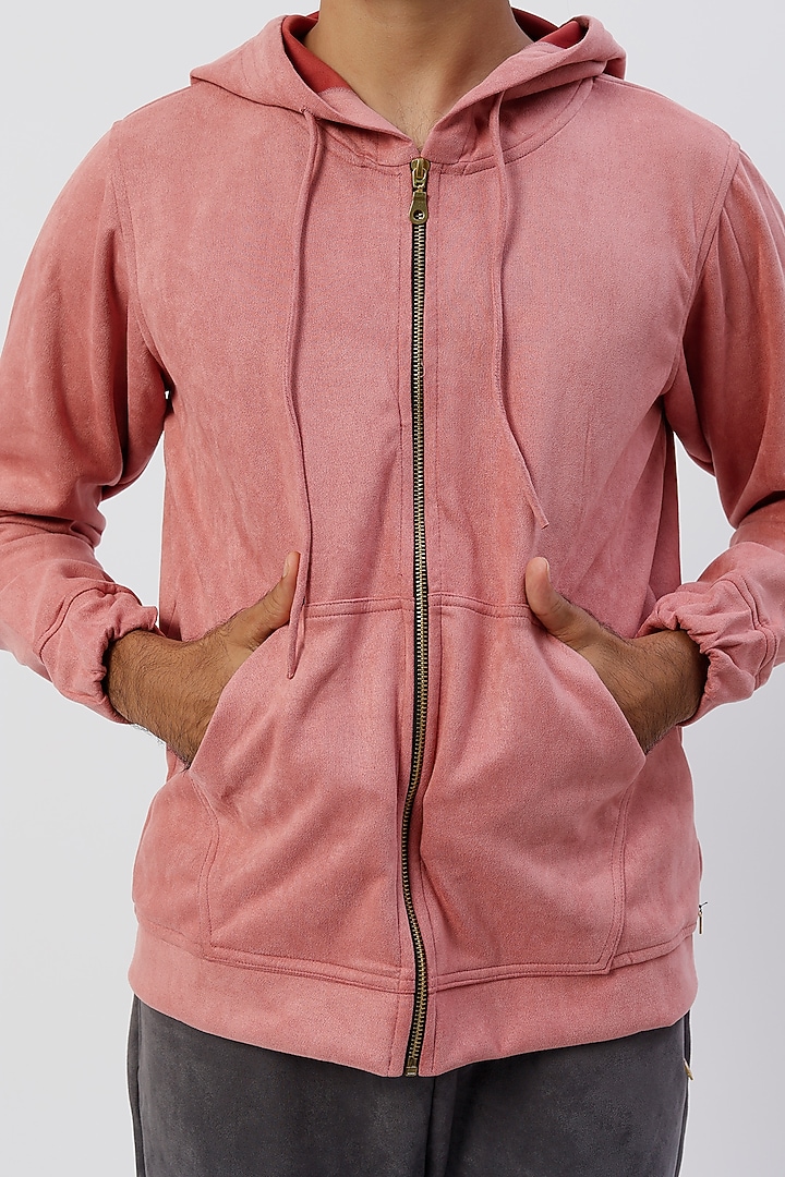 Blush Pink Suede Hoodie by Emblaze Men at Pernia's Pop Up Shop