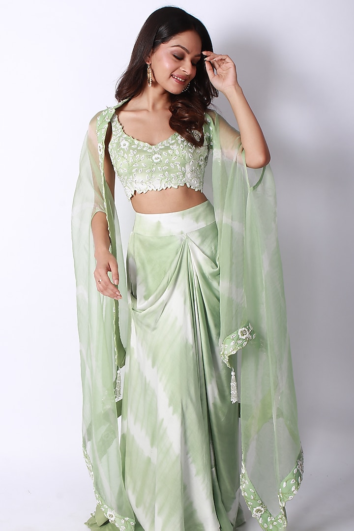 Mint Green Embroidered Cape Set by Empress by Arefa