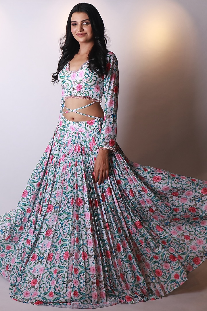 Multi-Colored Printed Lehenga Set by Empress by Arefa