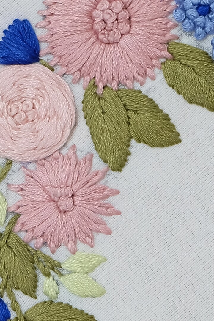 Cream Floral Hand Embroidered Hoop Wall Hanging by Design Gaatha at Pernia's Pop Up Shop