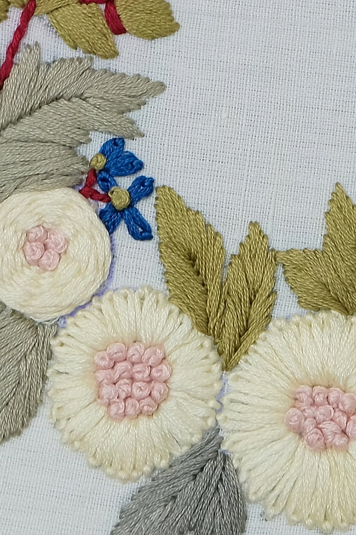 Cream Floral Hand Embroidered Hoop Wall Hanging by Design Gaatha at Pernia's Pop Up Shop