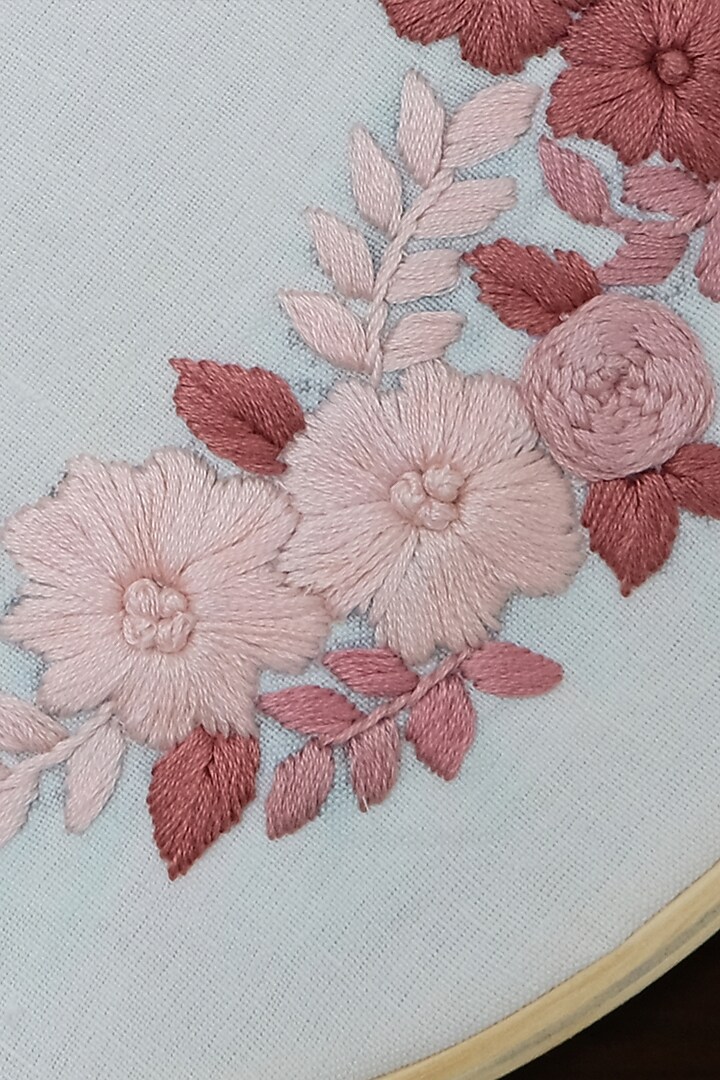 Cream Floral Hand Embroidered Hoop Wall Hanging by Design Gaatha at Pernia's Pop Up Shop