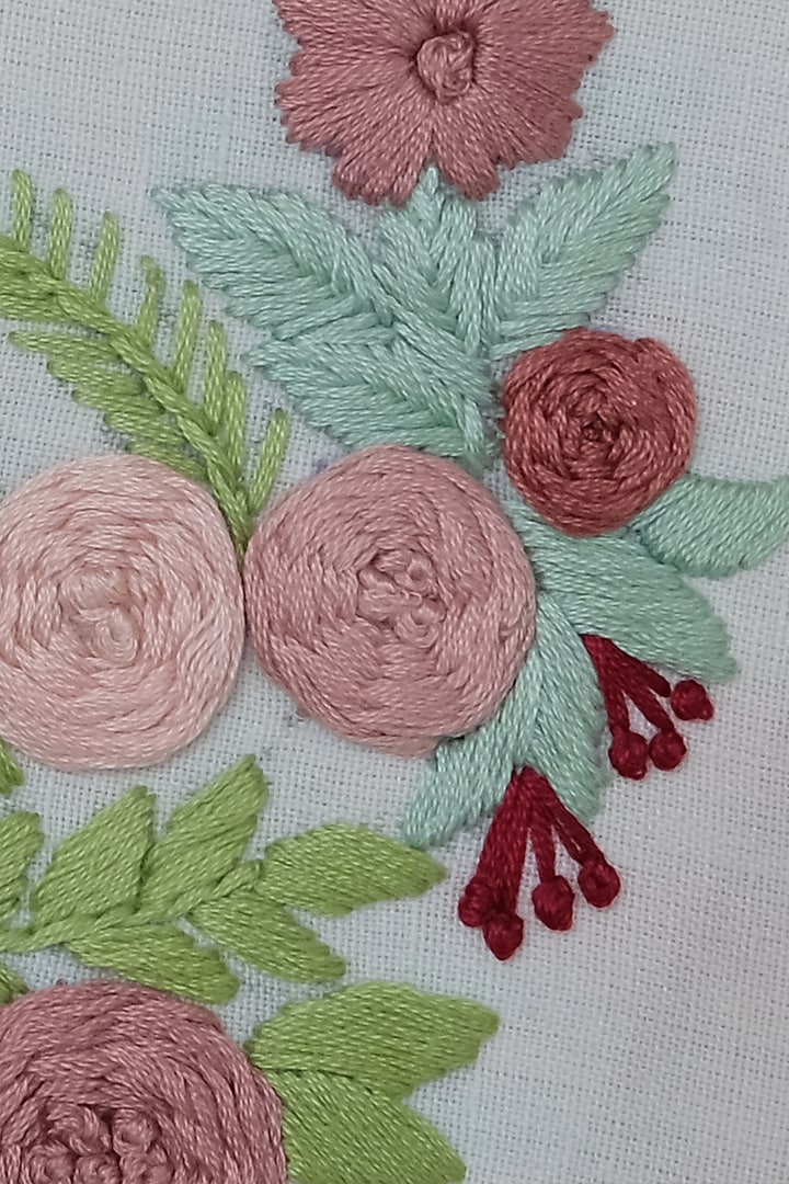 Cream Floral Hand Embroidered Hoop Wall Hanging by Design Gaatha at Pernia's Pop Up Shop