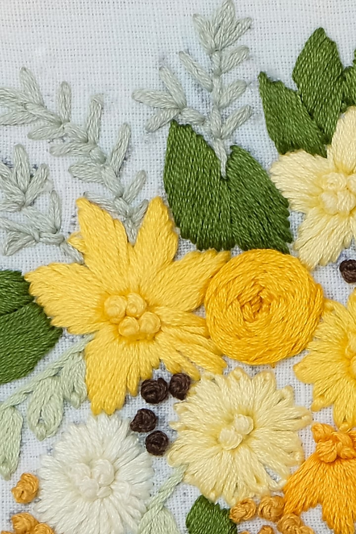 Cream Floral Hand Embroidered Hoop Wall Hanging by Design Gaatha at Pernia's Pop Up Shop