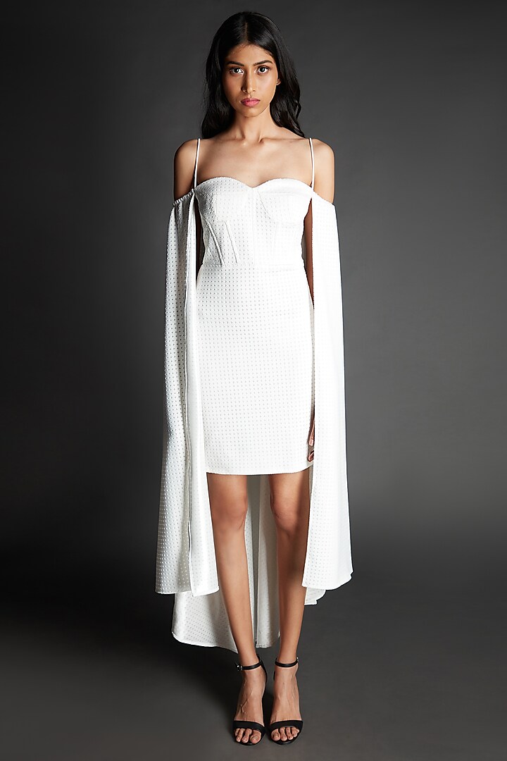 White Corset Cape Dress by Emblaze
