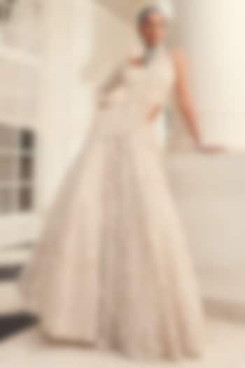 Ivory Organza Zardosi Embroidered Bridal Lehenga Set by Kalighata at Pernia's Pop Up Shop