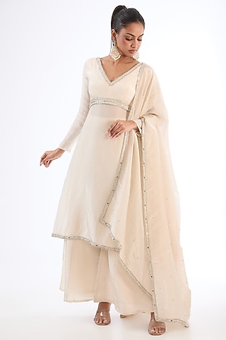 Ivory Zari Tissue Bell-Bottom Sharara Set by EnamourByRadha