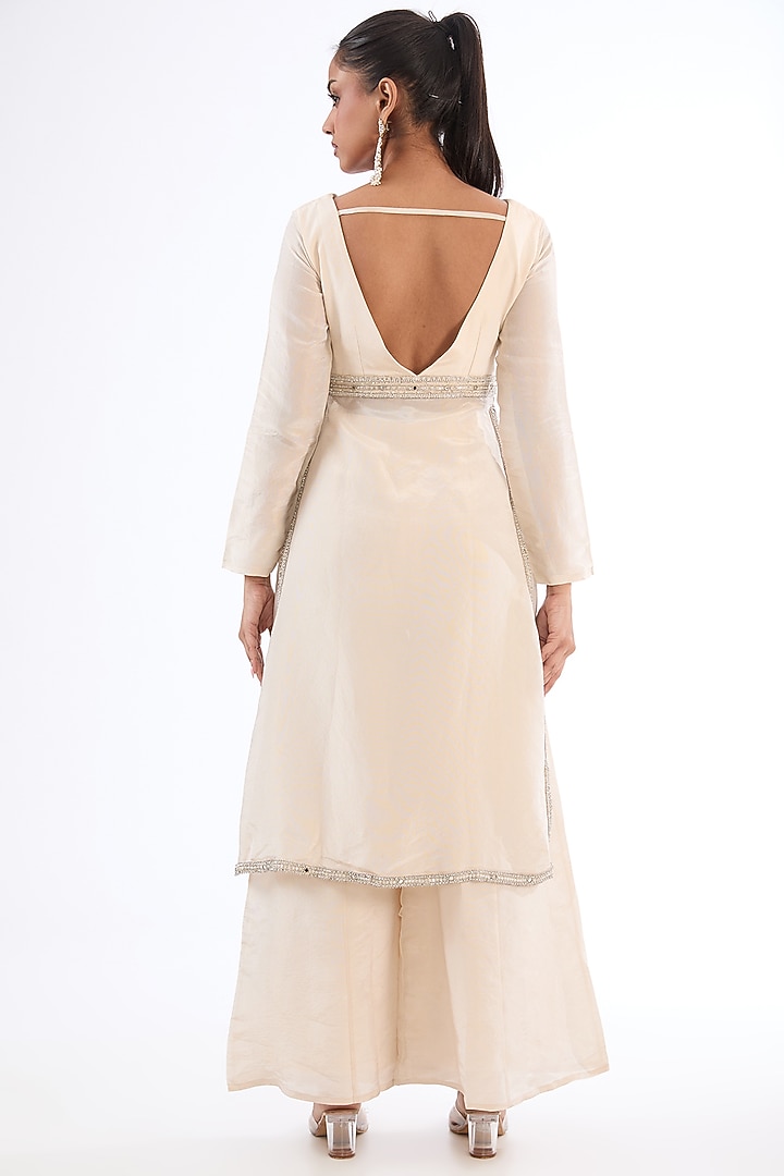 Ivory Zari Tissue Bell-Bottom Wedding Sharara Set by EnamourByRadha at Pernia's Pop Up Shop