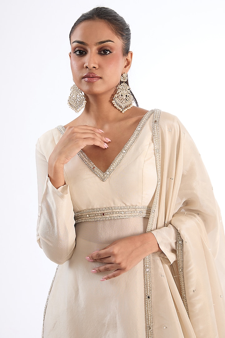 Ivory Zari Tissue Bell-Bottom Wedding Sharara Set by EnamourByRadha at Pernia's Pop Up Shop