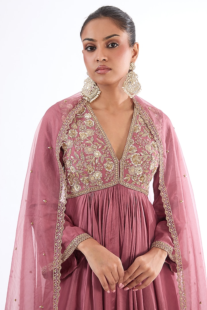 Pink Uppada Silk Zardosi & Sequins Embroidered Wedding Anarkali Set by EnamourByRadha at Pernia's Pop Up Shop