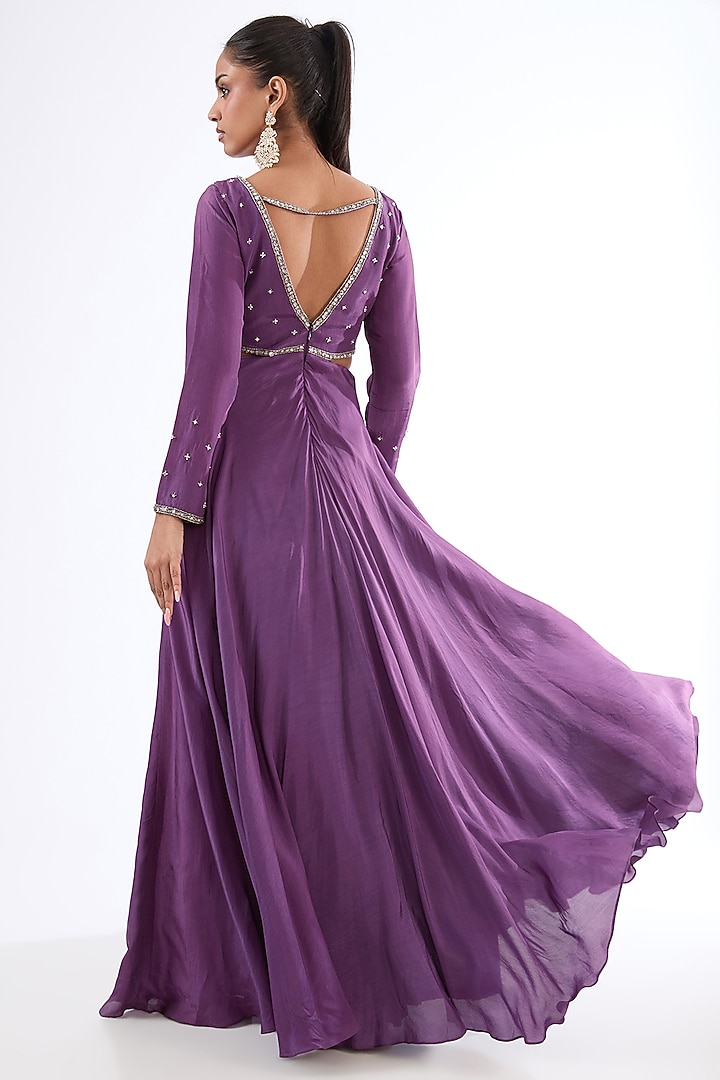 Purple Uppada Silk Aari Embroidered Wedding Anarkali Set by EnamourByRadha at Pernia's Pop Up Shop
