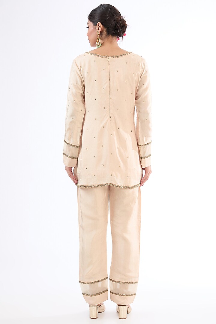 Ivory Uppada Silk Zari & Resham Embroidered Tunic Set by EnamourByRadha at Pernia's Pop Up Shop