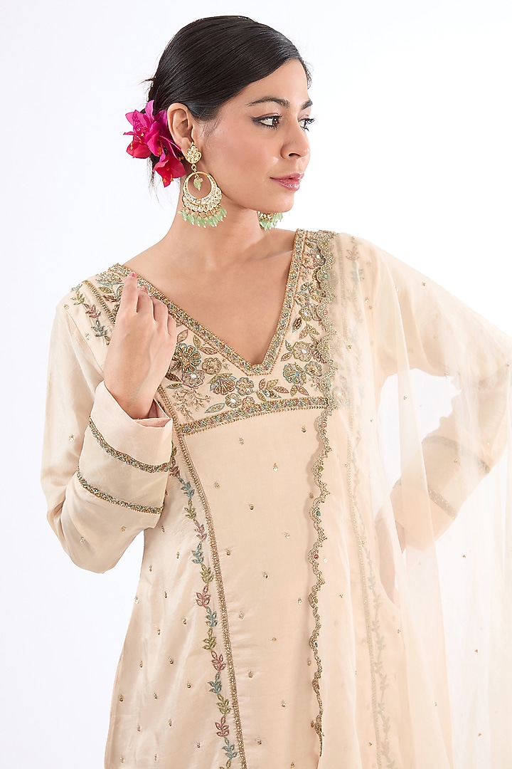 Ivory Uppada Silk Zari & Resham Embroidered Tunic Set by EnamourByRadha at Pernia's Pop Up Shop