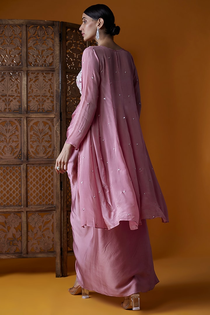 Mauve Pink Bemberg Satin & Upada Silk Draped Skirt Set by EnamourByRadha at Pernia's Pop Up Shop
