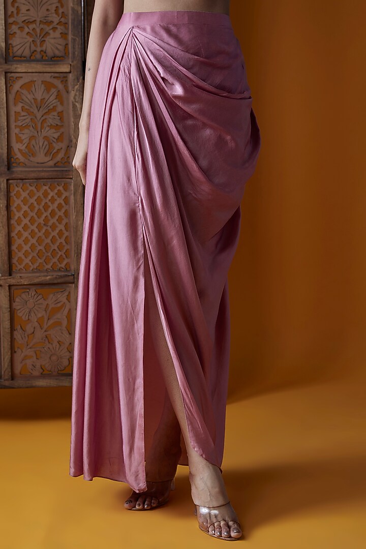 Mauve Pink Bemberg Satin & Upada Silk Draped Skirt Set by EnamourByRadha at Pernia's Pop Up Shop