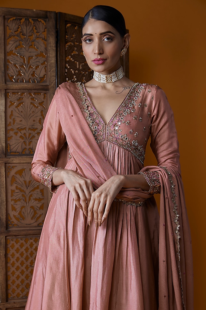 Elegant Chinon Silk Anarkali 3-Piece Set