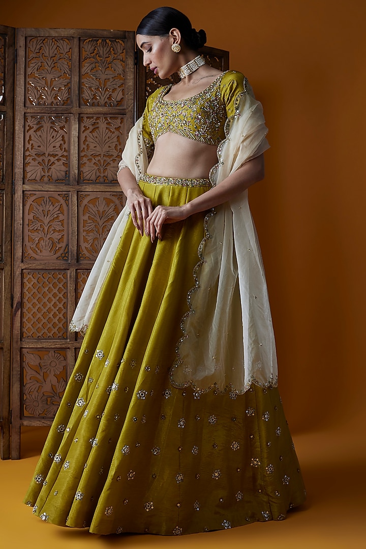 Embroidered Party Wear Silk Lime Green Lehenga Choli at Rs 1149 in