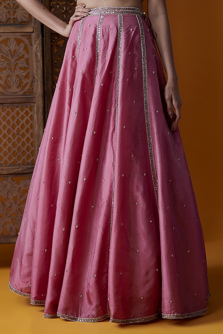 Hot Pink Upada Silk Hand Embroidered Wedding Lehenga Set by EnamourByRadha at Pernia's Pop Up Shop